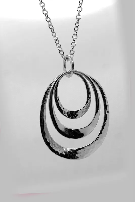 Silver Long Three Oval Necklace