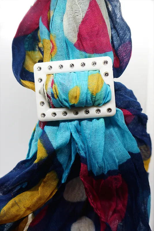 White Rectangular Plastic Buckle with Stones