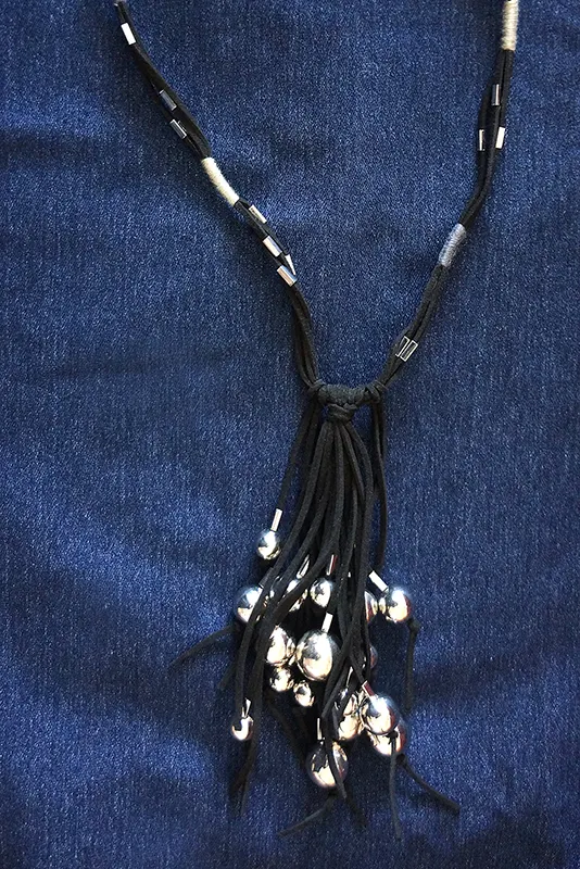Black Statement Necklace with Silver Beads
