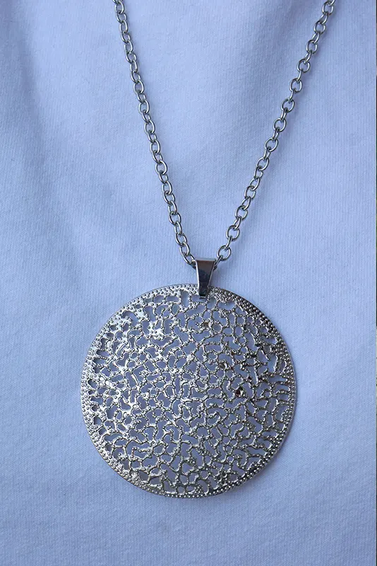 Silver Circle Necklace with Texture
